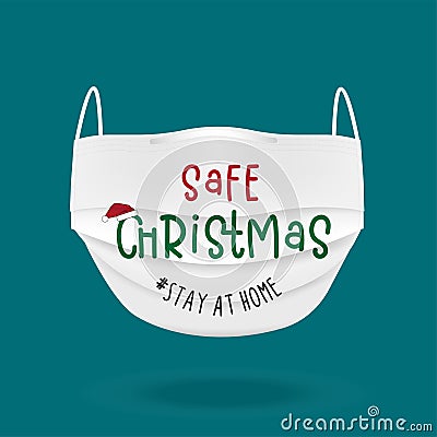 Merry Quarantine Christmas and Happy New Year. Safe, wear mask and Stay at home Protect Corona Virus Gnomes lettering quoteÂ  Vector Illustration